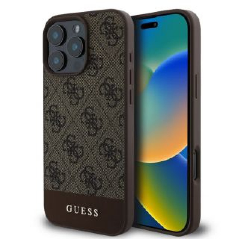 Apple Aizmugurējais vāciņš Apple - Guess PU 4G Stripe Case for iPhone 16 Pro Brown