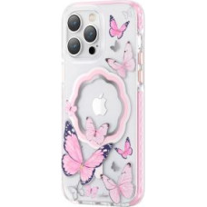 Kingxbar Aizmugurējais vāciņš Kingxbar  Kingxbar Butterfly Series magnetic case for iPhone 14 Plus MagSafe case with butterflies pink