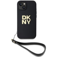 Dkny Aizmugurējais vāciņš DKNY - DKNY PU Leather Stack Logo Wrist Strap Case for iPhone 15 Black