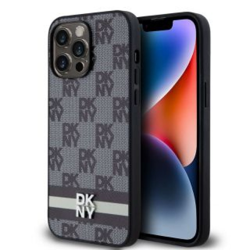 Dkny Aizmugurējais vāciņš DKNY - DKNY PU Leather Checkered Pattern and Stripe Case for iPhone 15 Pro Max Black