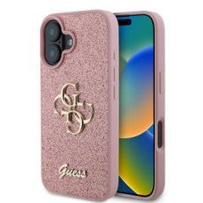 Apple Aizmugurējais vāciņš Apple - Guess PU Fixed Glitter 4G Metal Logo Case for iPhone 16 Pink