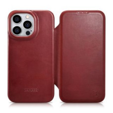 Icarer Aizmugurējais vāciņš iCarer  iCarer CE Oil Wax Premium Leather Folio Case Leather Case iPhone 14 Pro Max Magnetic Flip MagSafe Red (AKI14220708-RD)