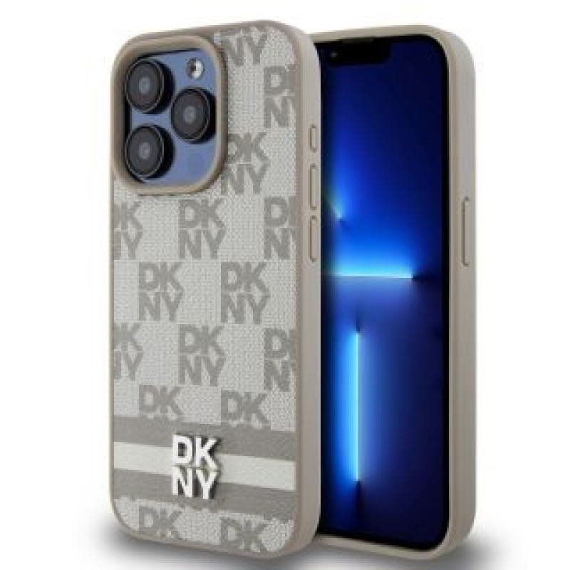 Dkny Aizmugurējais vāciņš DKNY - DKNY PU Leather Checkered Pattern and Stripe Case for iPhone 13 Pro Beige