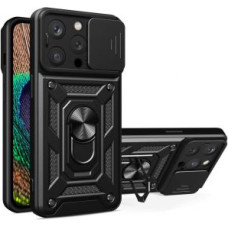 Hurtel Aizmugurējais vāciņš Hurtel  Hybrid Armor Camshield case with stand and camera cover for iPhone 15 Pro - black