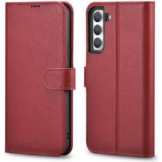 Icarer Aizmugurējais vāciņš iCarer  iCarer Haitang Leather Wallet Case Leather Case for Samsung Galaxy S22 + (S22 Plus) Wallet Housing Cover Red (AKSM05RD)