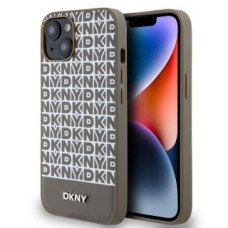 Dkny Aizmugurējais vāciņš DKNY - DKNY PU Leather Repeat Pattern Bottom Stripe MagSafe Case for iPhone 14 Brown