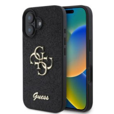 Apple Aizmugurējais vāciņš Apple - Guess PU Fixed Glitter 4G Metal Logo Case for iPhone 16 Black