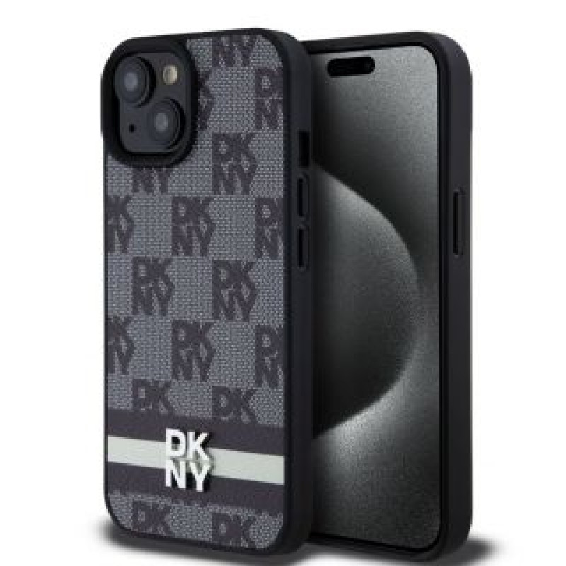 Dkny Aizmugurējais vāciņš DKNY - DKNY PU Leather Checkered Pattern and Stripe Case for iPhone 15 Black