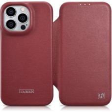 Icarer Aizmugurējais vāciņš iCarer  iCarer CE Premium Leather Folio Case iPhone 14 Pro Max Magnetic Flip Cover MagSafe Red (WMI14220716-RD)