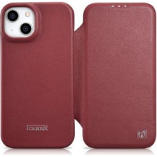 Icarer Aizmugurējais vāciņš iCarer  iCarer CE Premium Leather Folio Case iPhone 14 magnetic flip case MagSafe red (WMI14220713-RD)