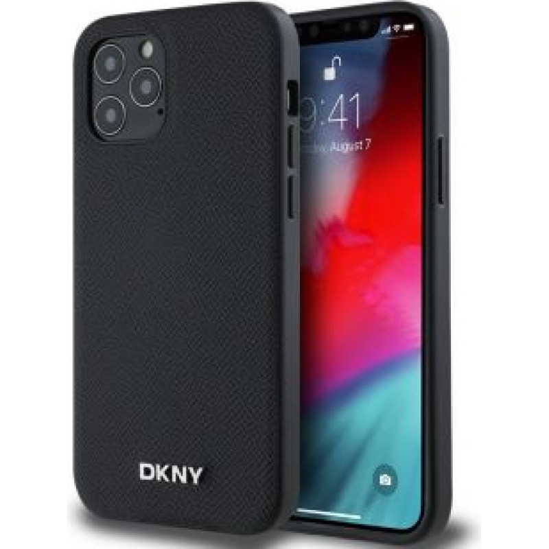 Dkny Aizmugurējais vāciņš DKNY - DKNY PU Leather Silver Metal Logo Magsafe Case for iPhone 12/12 Pro Black