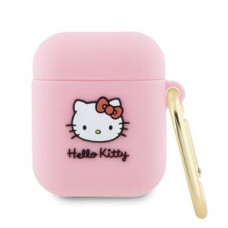 Hello Kitty Aizmugurējais vāciņš Hello Kitty  Hello Kitty HKA23DKHSP Airpods 1/2 cover różowy/pink Silicone 3D Kitty Head