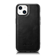 Icarer Aizmugurējais vāciņš iCarer  iCarer Leather Oil Wax Genuine Leather Case for iPhone 14 (MagSafe Compatible) Black (WMI14220717-BK)