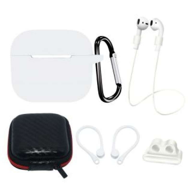 Hurtel Aizmugurējais vāciņš Hurtel  AirPods 3 Silicone Case Set + Case/Ear Hook/Neck Strap/Watch Strap Holder/Carabiner Clasp - White