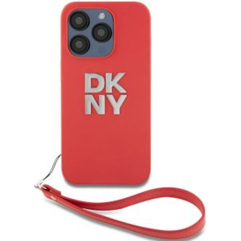 Dkny Aizmugurējais vāciņš DKNY - DKNY PU Leather Stack Logo Wrist Strap Case for iPhone 14 Pro Red