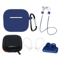 Hurtel Aizmugurējais vāciņš Hurtel  AirPods 3 Silicone Case Set + Case/Ear Hook/Neck Strap/Watch Strap Holder/Carabiner Clasp - blue