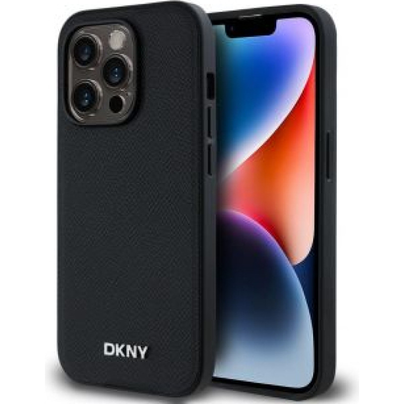 Dkny Aizmugurējais vāciņš DKNY - DKNY PU Leather Silver Metal Logo Magsafe Case for iPhone 14 Pro Black