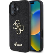 Apple Aizmugurējais vāciņš Apple - Guess PU Fixed Glitter 4G Metal Logo Case for iPhone 16 Plus Black