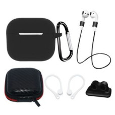 Hurtel Aizmugurējais vāciņš Hurtel - AirPods 3 Silicone Case Set + Case/Ear Hook/Neck Strap/Watch Strap Holder/Carabiner Clasp - black