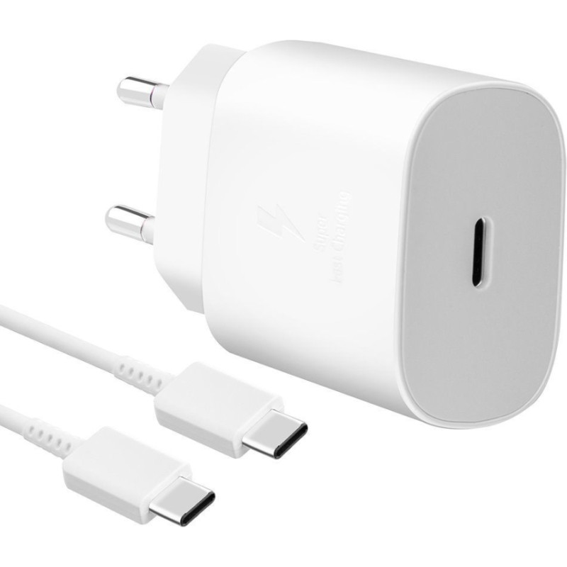 Samsung Adapteris Samsung - EP-TA800EWE + EP-DA905BWE Samsung 25W Travel Charger + USB-C/USB-C Data Cable White (OOB Bulk)