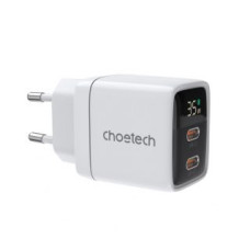 Choetech Adapteris Choetech  Choetech PD6051 2x USB-C PD 35W GaN wall charger with display - white