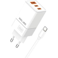 Beline Adapteris Beline  Beline Ład. siec. 2x USB-C + 1x USB 65W + kabel USB-C biały/white PD 3.0 + QC 3.0  BLN3CW65C GaN