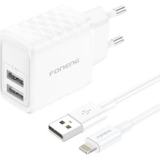 Foneng Adapteris Foneng  Foneng EU53 2xUSB-A, 2.4A network charger (White) + USB-A toLightning cable