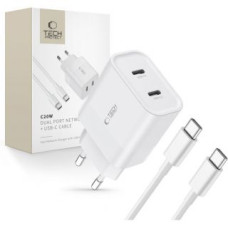 Tech-Protect Adapteris Tech-Protect  Tech-Protect C20W 2x USB-C PD 20W network charger with USB-C / USB-C cable - white