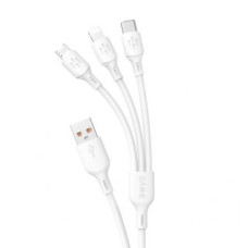 Dudao Kabelis Dudao  USB cable - USB C / micro USB / Lightning 480Mb/s 6A 1.2m - white