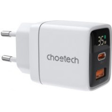 Choetech Adapteris Choetech  Choetech PD6052 USB-C USB-A PD 35W GaN wall charger with display - white