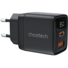 Choetech Adapteris Choetech  Choetech PD6052 USB-C USB-A PD 35W GaN wall charger with display - black