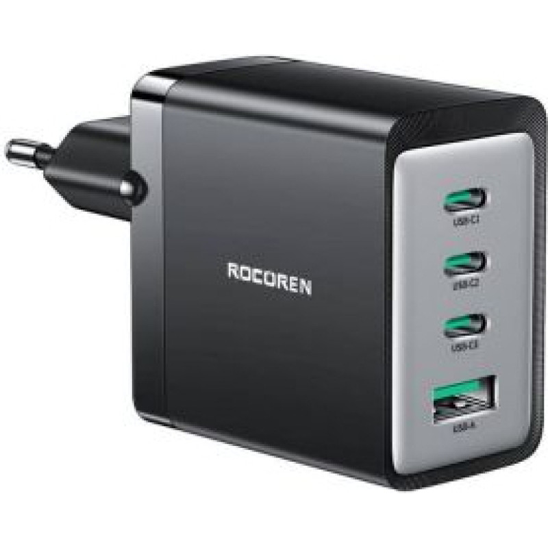 Rocoren Adapteris Rocoren  Wall charger GaN Rocoren 3x USB-C, 1x USB, 67W (black)