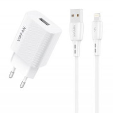 Vipfan Adapteris Vipfan  Network charger VFAN E01, 1x USB, 2.4A + Lightning cable (white)