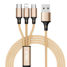 Ilike Kabelis iLike  Charging Cable 3 in 1 CCI02 Gold