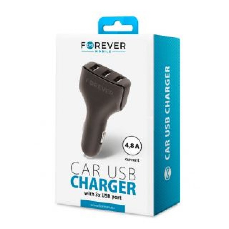 Forever Auto lādētāji Forever Universal Triple USB car charger CC-05 4.8A Black