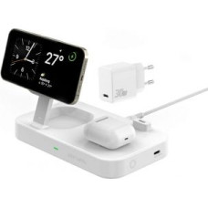 4Smarts Bezvadu lādētājs 4smarts  4smarts Ład. indukcyjna Trident 2w1 + USB-C + ładowarka sieciowa 30W biała/white 540998