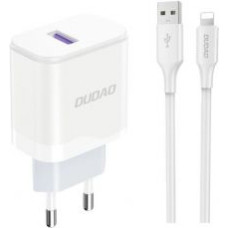 Dudao Adapteris Dudao  Dudao A20EU USB-A 18W wall charger - white + USB-A - Lightning cable