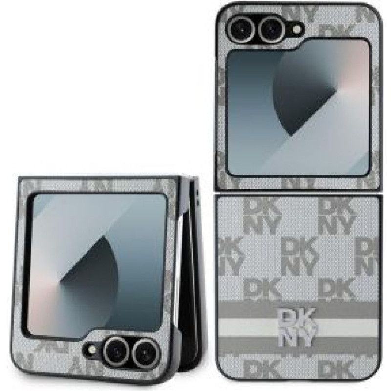 Dkny Atveramie maciņi DKNY - DKNY PU Leather Checkered Pattern and Stripe Case for Samsung Galaxy Z Flip 6 Beige