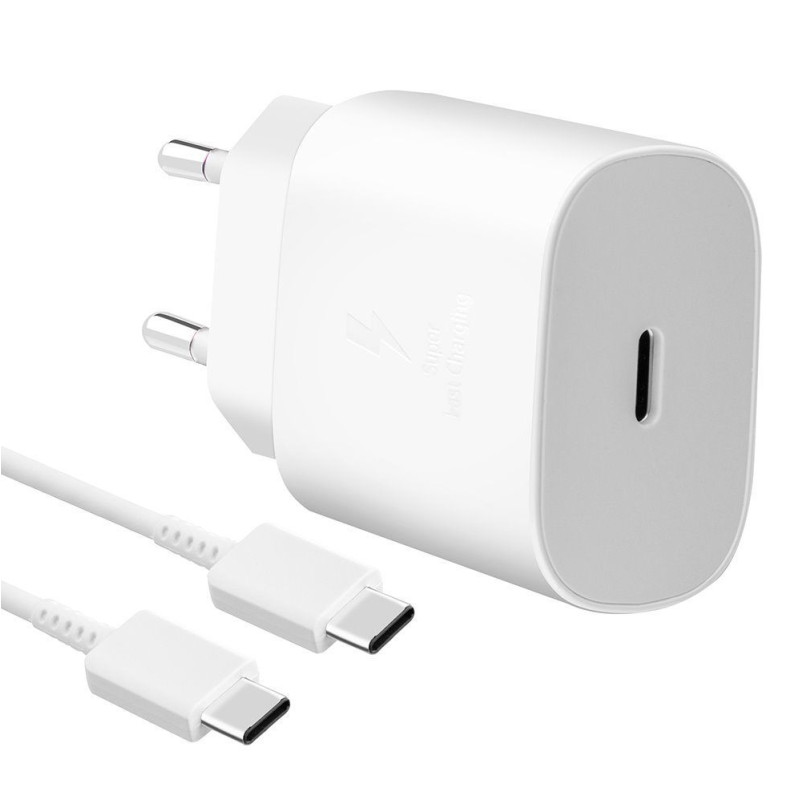 Samsung Adapteris Samsung  EP-TA800EWE + EP-DG980BWE Samsung 25W Travel Charger + USB-C/USB-C Data Cable White (OOB Bulk)