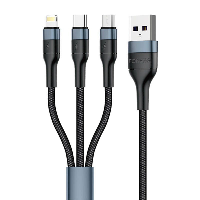 Foneng Kabelis Foneng  Foneng X51 3in1 USB to USB-C / Micro USB / Lightning Cable, 3A, 1,2m (Black)