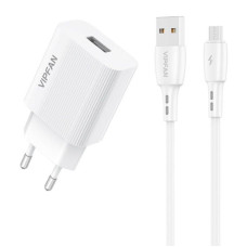 Vipfan Adapteris Vipfan  Mains charger VFAN E01, 1x USB, 2.4A + Micro USB cable (white)