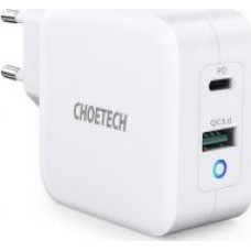 Choetech Adapteris Choetech  Choetech fast GaN wall charger USB Type C PD USB-A QC3.0 65W 3,25A white (PD8002)