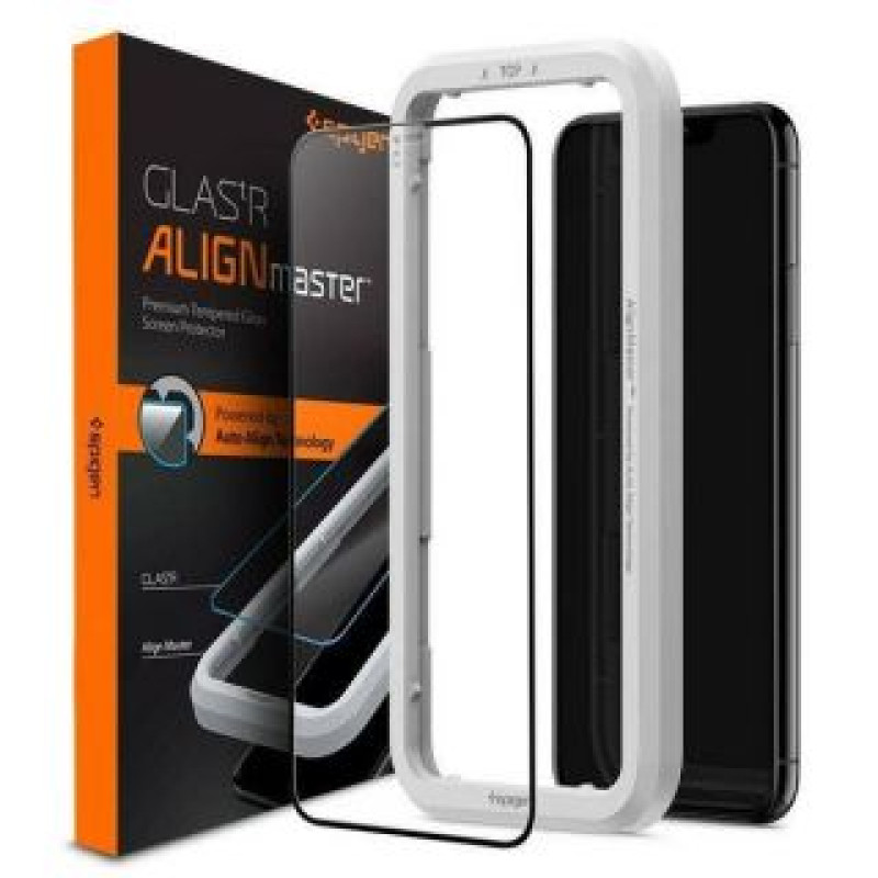 Spigen Aizsargstikls Spigen  Spigen Alm Glass FC iPhone 11 szkło hartowane czarna ramka z ramką montażową AGL00106