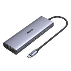 Ugreen Kabelis Ugreen  Ugreen CM498 15600 USB-C adapter - 3x USB-A 3.0 / HDMI / VGA / RJ45 / SD / TF card reader / USB-C PD - gray