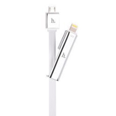 Hoco Kabelis Hoco  UPL14 Lipstick series charging cable to in one (apple with micro usb) sudrabs