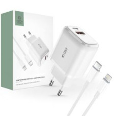 Tech-Protect Adapteris Tech-Protect  Tech-Protect C20W USB-C PD 20W / USB-A QC 3.0 network charger with USB-C / Lightning cable - white