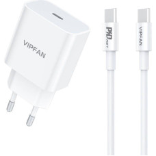 Vipfan Adapteris Vipfan  Wall charger VFAN E04, USB-C, 20W, QC 3.0 + USB-C cable (white)