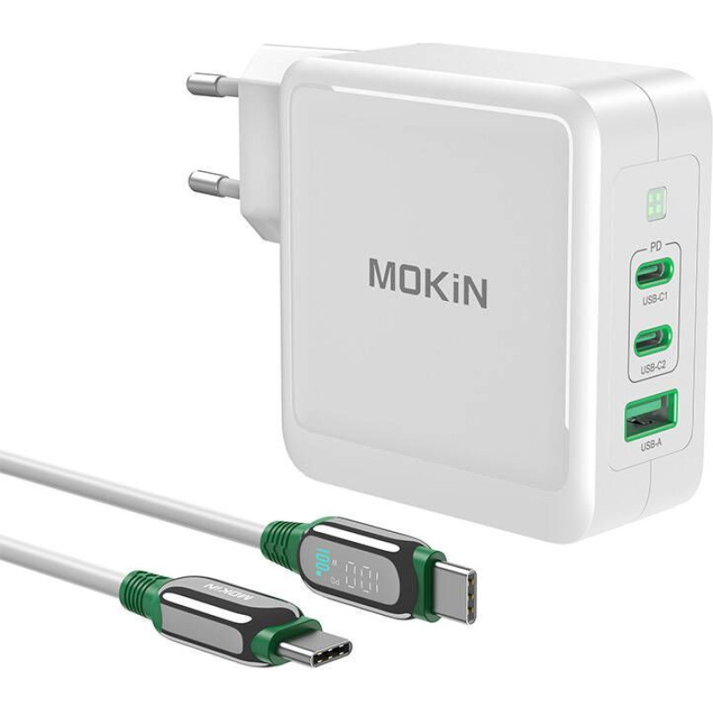 Mokin Adapteris Mokin  Charger MOKiN PD140W 2C1A GaN 2xUSB-C 1xUSB-A (black)