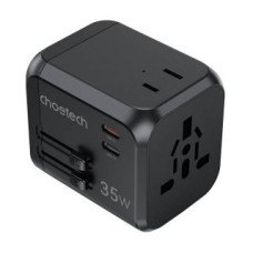 Choetech Adapteris Choetech  Choetech PD5008 travel charger, 3xUSB-A, 2xUSB-C, GaN, 35W, US/EU/UK/AU (black)