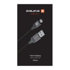 Evelatus Kabelis Evelatus  USB A to C, 1.2M Aluminum housing braiding Black